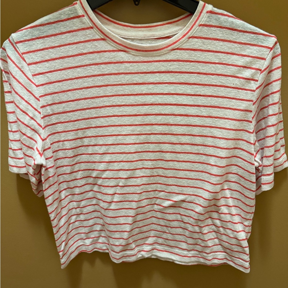 Universal Thread White and Coral Striped Crop Tee